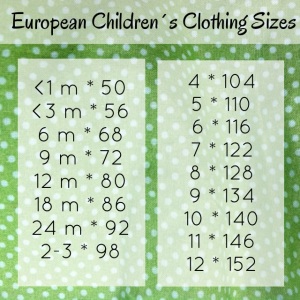 European Children's Clothing Size Conversion Chart